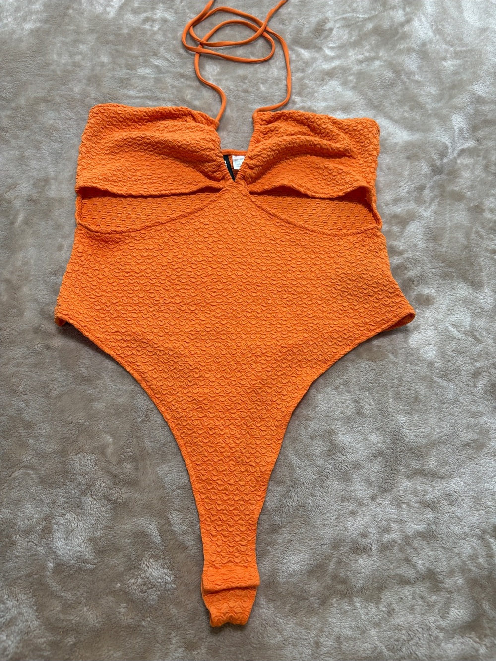 Divided by H&M- Textured Orange One-Piece Bodysuit with Halter Tie Size Medium